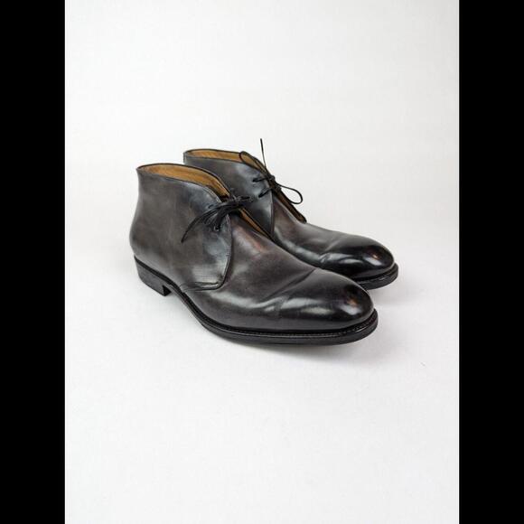 SALVATORE FERRAGAMO SPECIAL EDITION 9EE Gray Leather Chukka Boots Shoes Tramezza